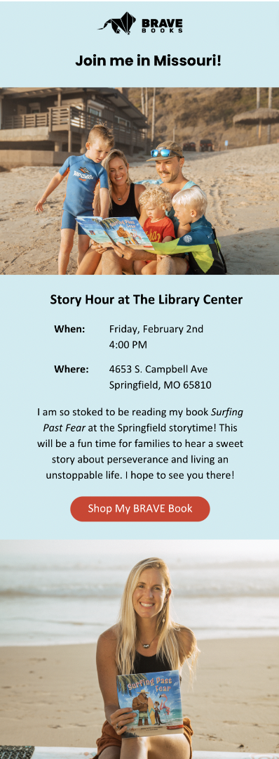Bethany Hamilton reads stories at libraries. 