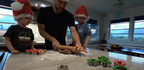 Adam bakes cookies with the boys